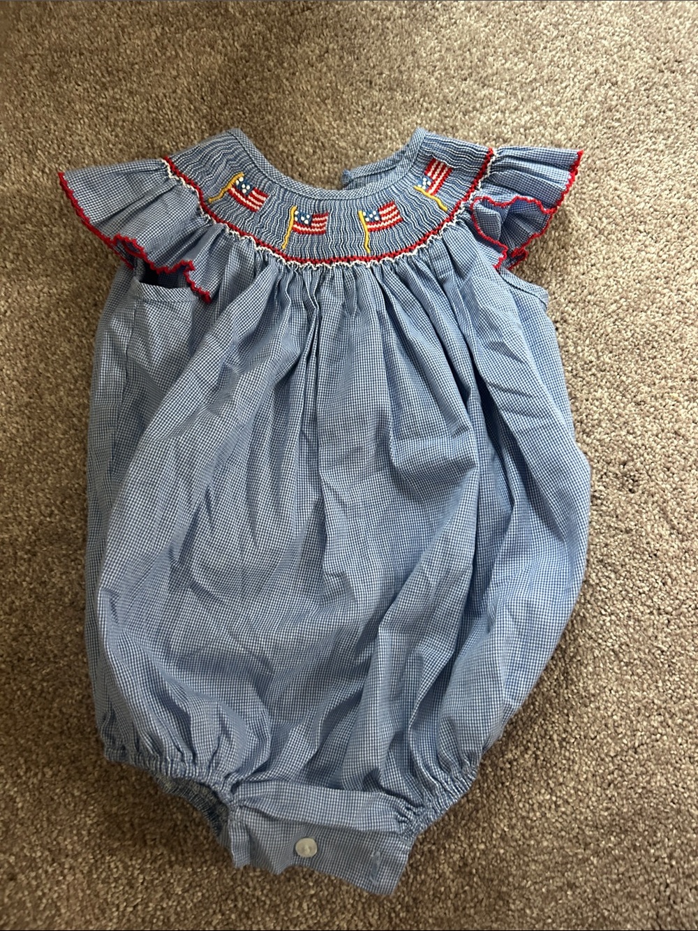 Petit bebe smocked American flag romper